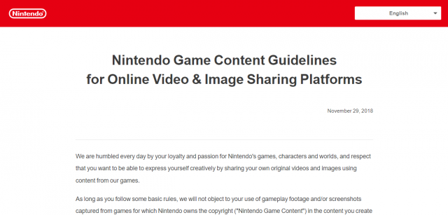 Directives relatives au contenu des jeux Nintendo pour les plateformes de partage d'images vidéo en ligne