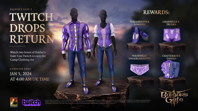 Baldurs Gate Twitch Drops Camp Clothing Set Second Return Rerun Xbox