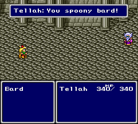Tellah (Right) calls Edward (Left) a Spoony Bard.