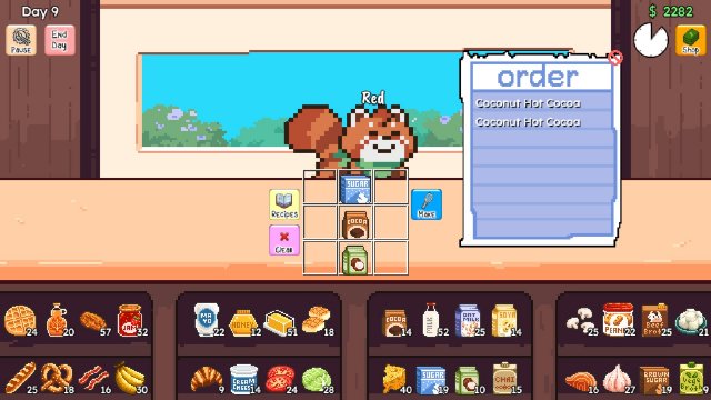 Putting recipes together for customers orders in the game.