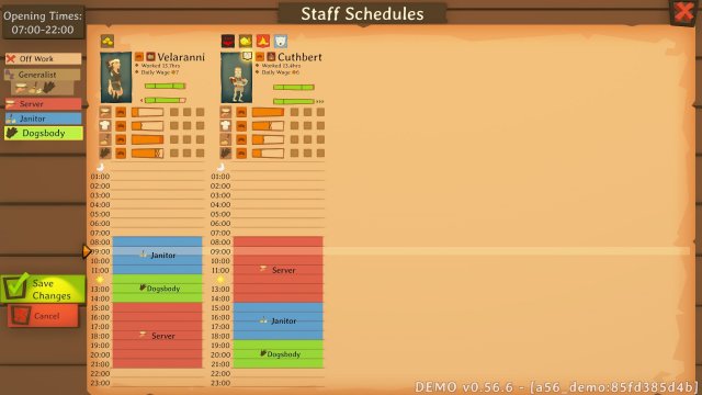 the schedule for the tavern staff